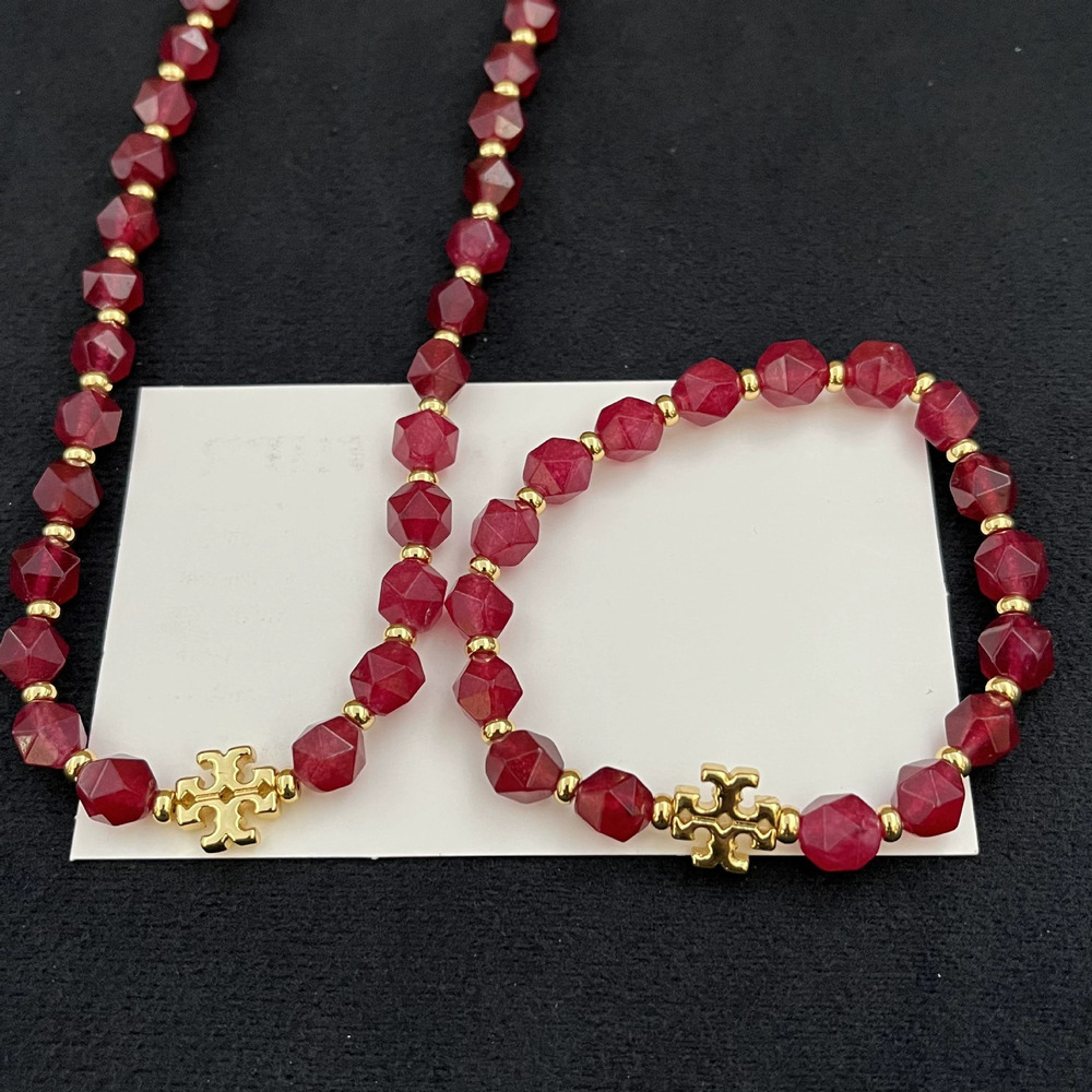 Tory Burch Vintage Natural Red Agate Necklace Bracelet